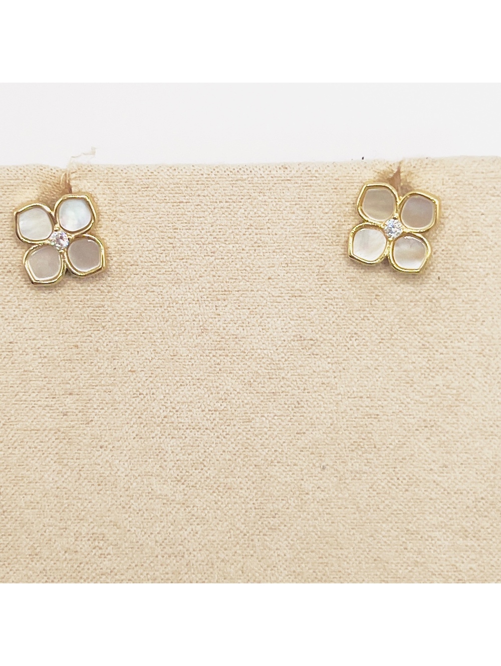 925 Sterling Silver Mother of Pearl Flower Stud Earrings Gold Tone CZ